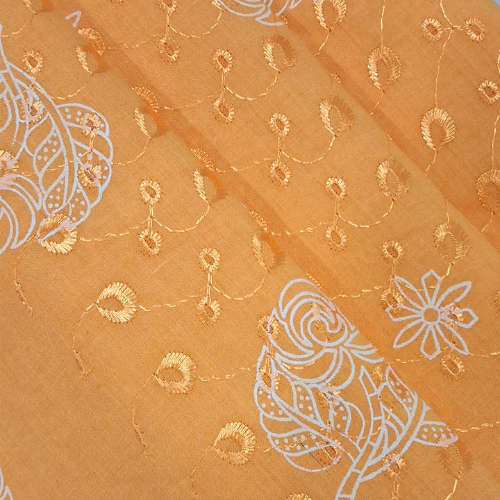Cotton Chikan Fabric with White Leaf & Floral Embroidery | Available in 3 Elegant Colors | Ideal for Ethnic Wear