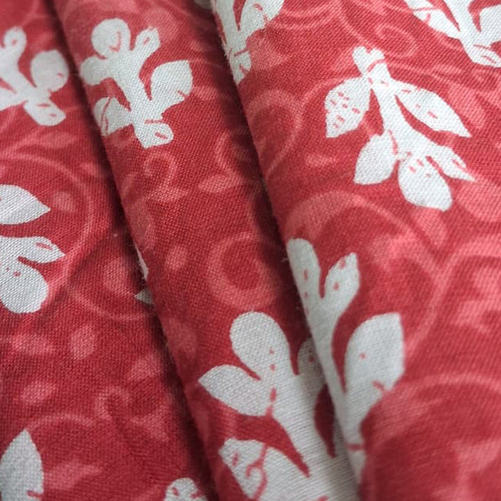 Tomato red with white Printed Cotton Fabric