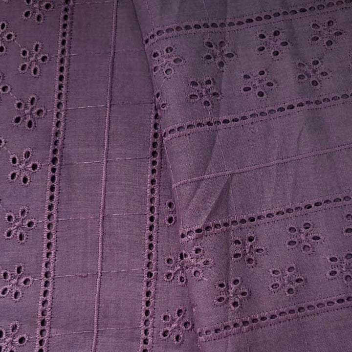 Dark Lavender Shade Embroidered Cotton Hakoba Fabric