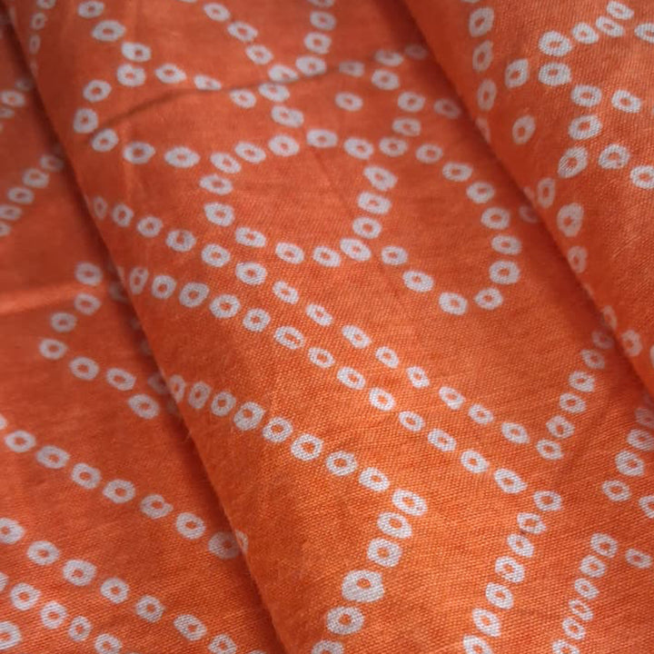 Orange With White Floral Printed Cotton Fabric