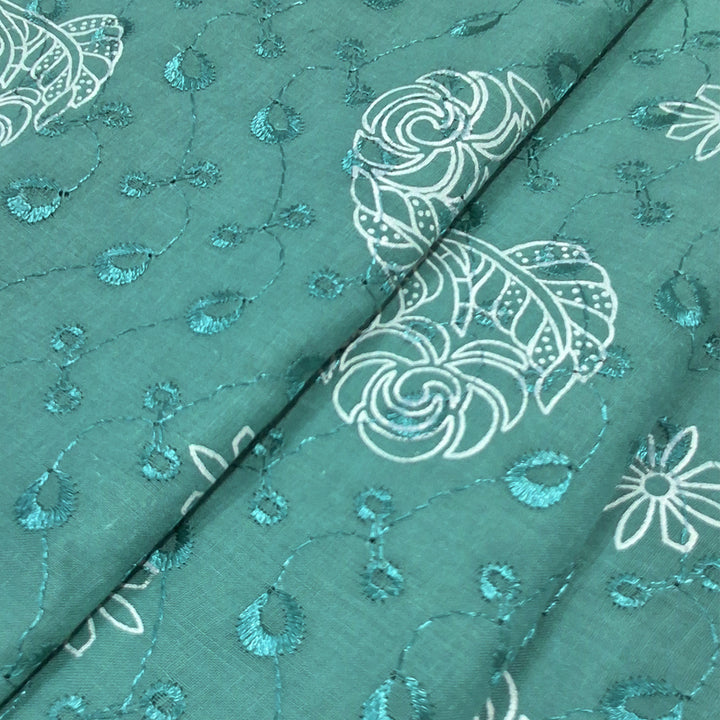 Cotton Chikan Fabric with White Leaf & Floral Embroidery | Available in 3 Elegant Colors | Ideal for Ethnic Wear