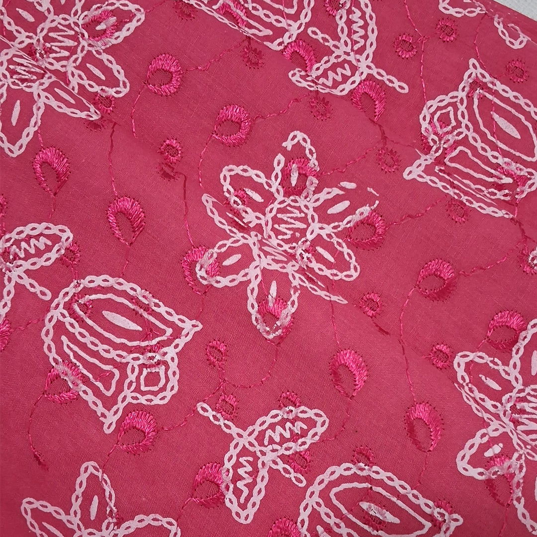 Cotton Chikan Fabric with White Tulip & Daisy Embroidery | Available in 3 Elegant Colors | Ideal for Ethnic Wear