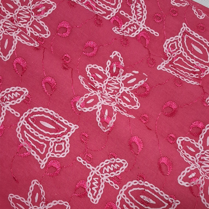 Cotton Chikan Fabric with White Tulip & Daisy Embroidery | Available in 3 Elegant Colors | Ideal for Ethnic Wear