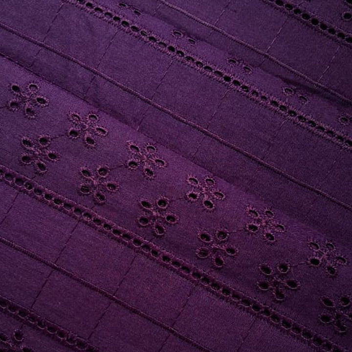 Royal Purple Shade Embroidered Cotton Hakoba Fabric