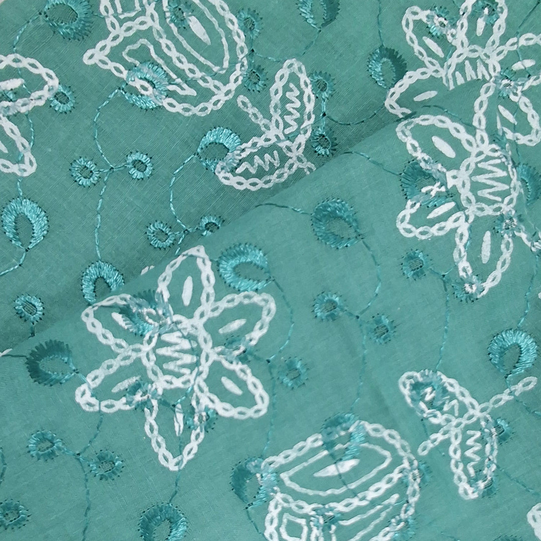 Cotton Chikan Fabric with White Tulip & Daisy Embroidery | Available in 3 Elegant Colors | Ideal for Ethnic Wear