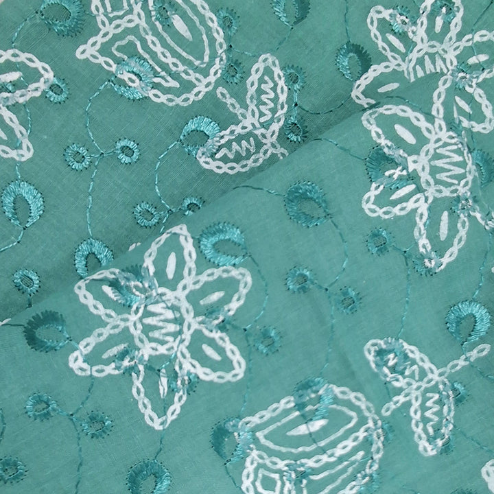 Cotton Chikan Fabric with White Tulip & Daisy Embroidery | Available in 3 Elegant Colors | Ideal for Ethnic Wear