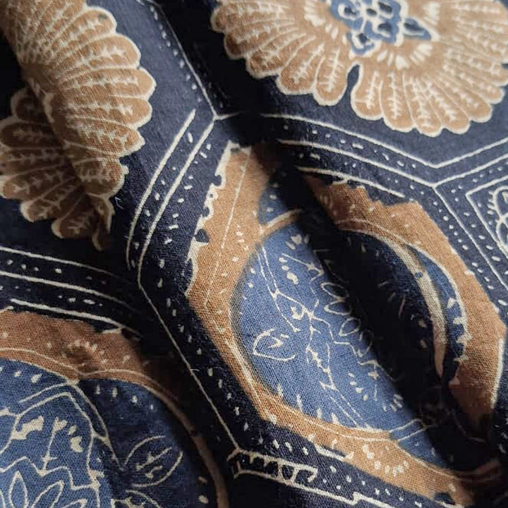 Grey With Cream Multicolor Printed Cotton Fabric