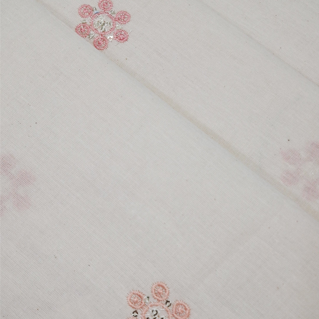Kora Cotton With Multicolor Floral Butti Embroidery |  Soft & Elegant |  Ideal for Kurtis, & Dupattas