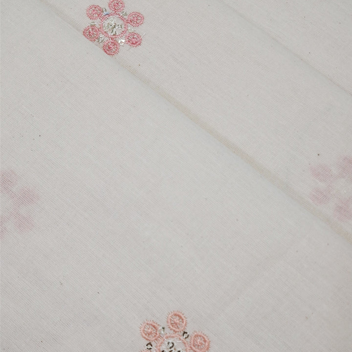 Kora Cotton With Multicolor Floral Butti Embroidery |  Soft & Elegant |  Ideal for Kurtis, & Dupattas