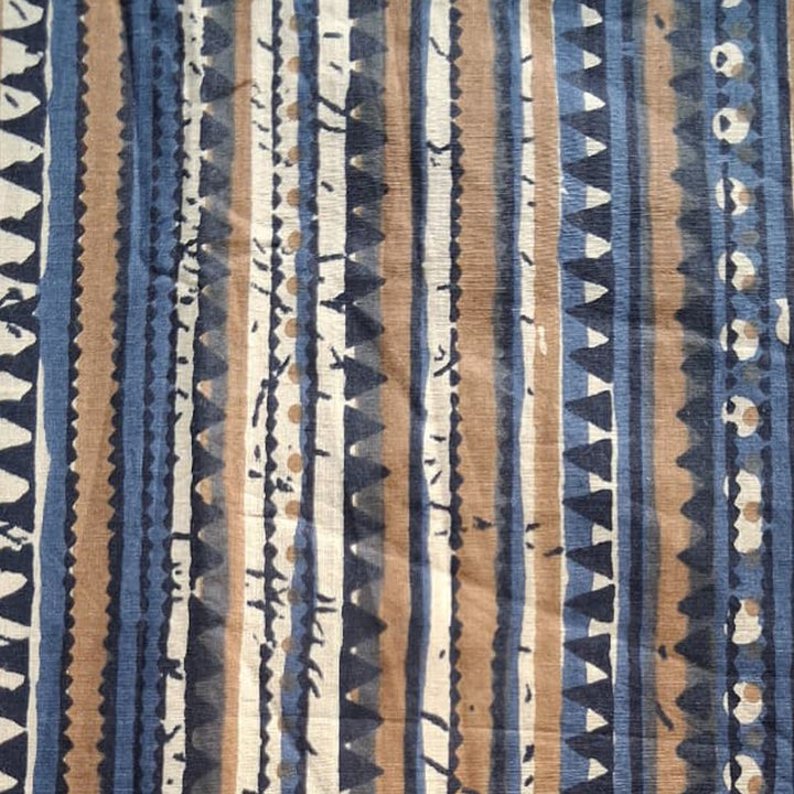 Beige Brown With mix blue Printed Cotton Fabric