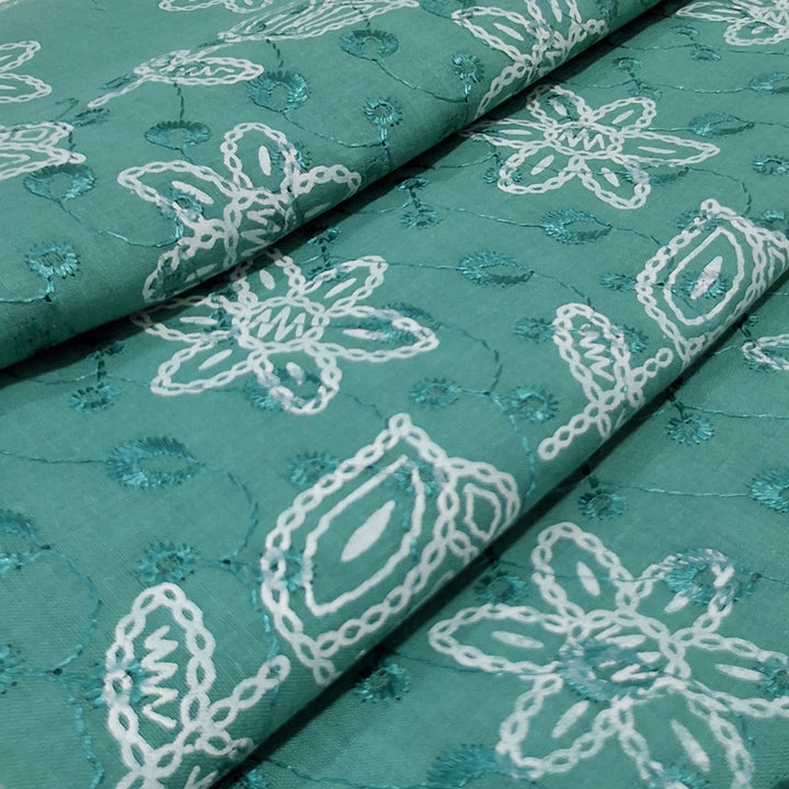 Cotton Chikan Fabric with White Tulip & Daisy Embroidery | Available in 3 Elegant Colors | Ideal for Ethnic Wear