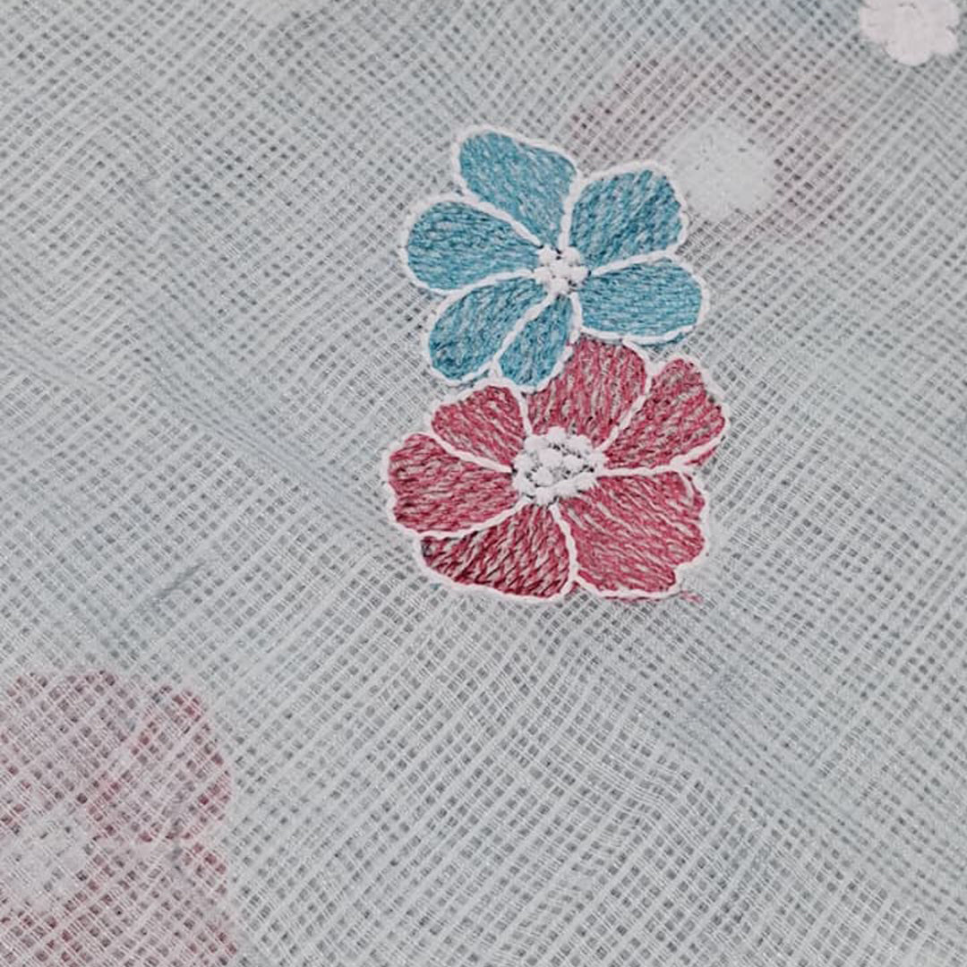 Kota Checks Embroidery Unstitched  Fabric |  Beautiful Flower Design | Perfect for Kurti, Gown, & Ethnic Wear (Patel Sky Blue)