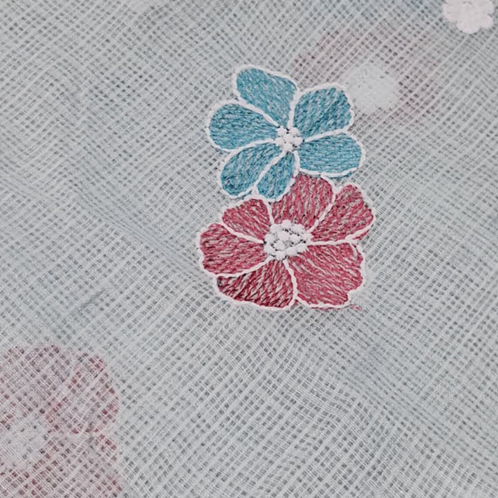 Kota Checks Embroidery Unstitched  Fabric |  Beautiful Flower Design | Perfect for Kurti, Gown, & Ethnic Wear (Patel Sky Blue)