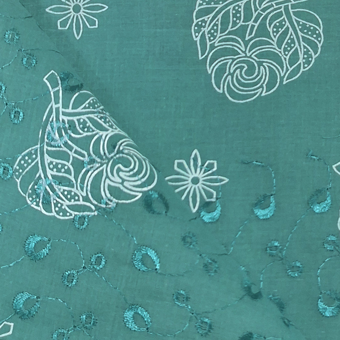 Cotton Chikan Fabric with White Leaf & Floral Embroidery | Available in 3 Elegant Colors | Ideal for Ethnic Wear