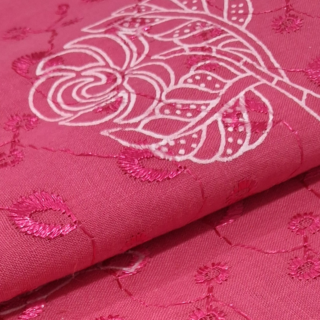Cotton Chikan Fabric with White Leaf & Floral Embroidery | Available in 3 Elegant Colors | Ideal for Ethnic Wear
