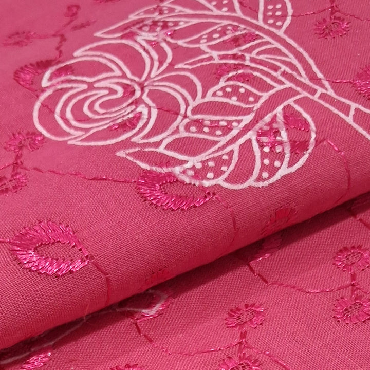 Cotton Chikan Fabric with White Leaf & Floral Embroidery | Available in 3 Elegant Colors | Ideal for Ethnic Wear