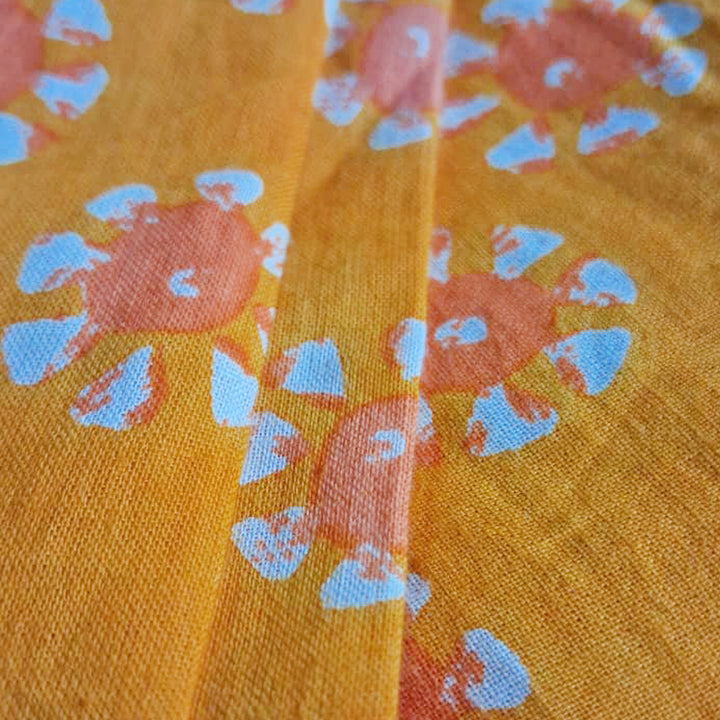 Yellow with orange floral Printed Cotton Fabric