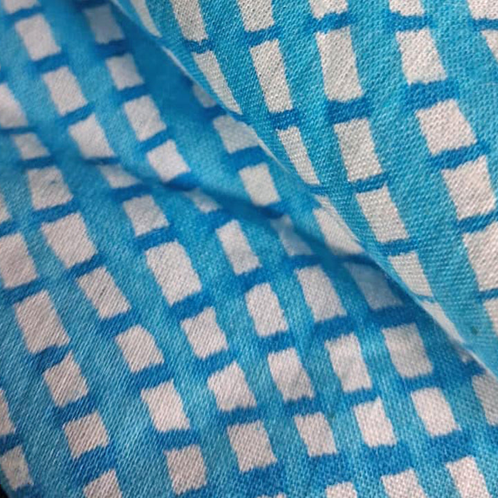 Sky blue with white Printed Cotton Fabric