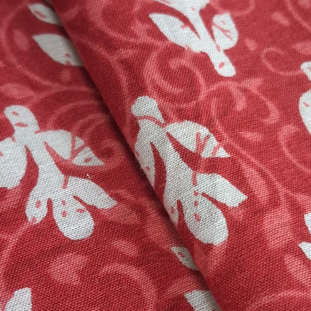 Tomato red with white Printed Cotton Fabric