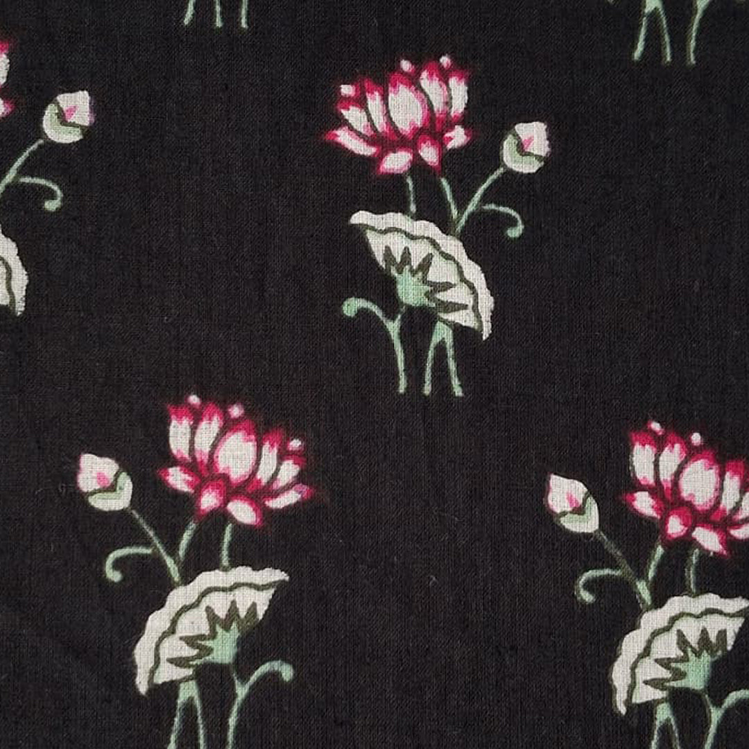 Black Floral Printed Cotton Fabric