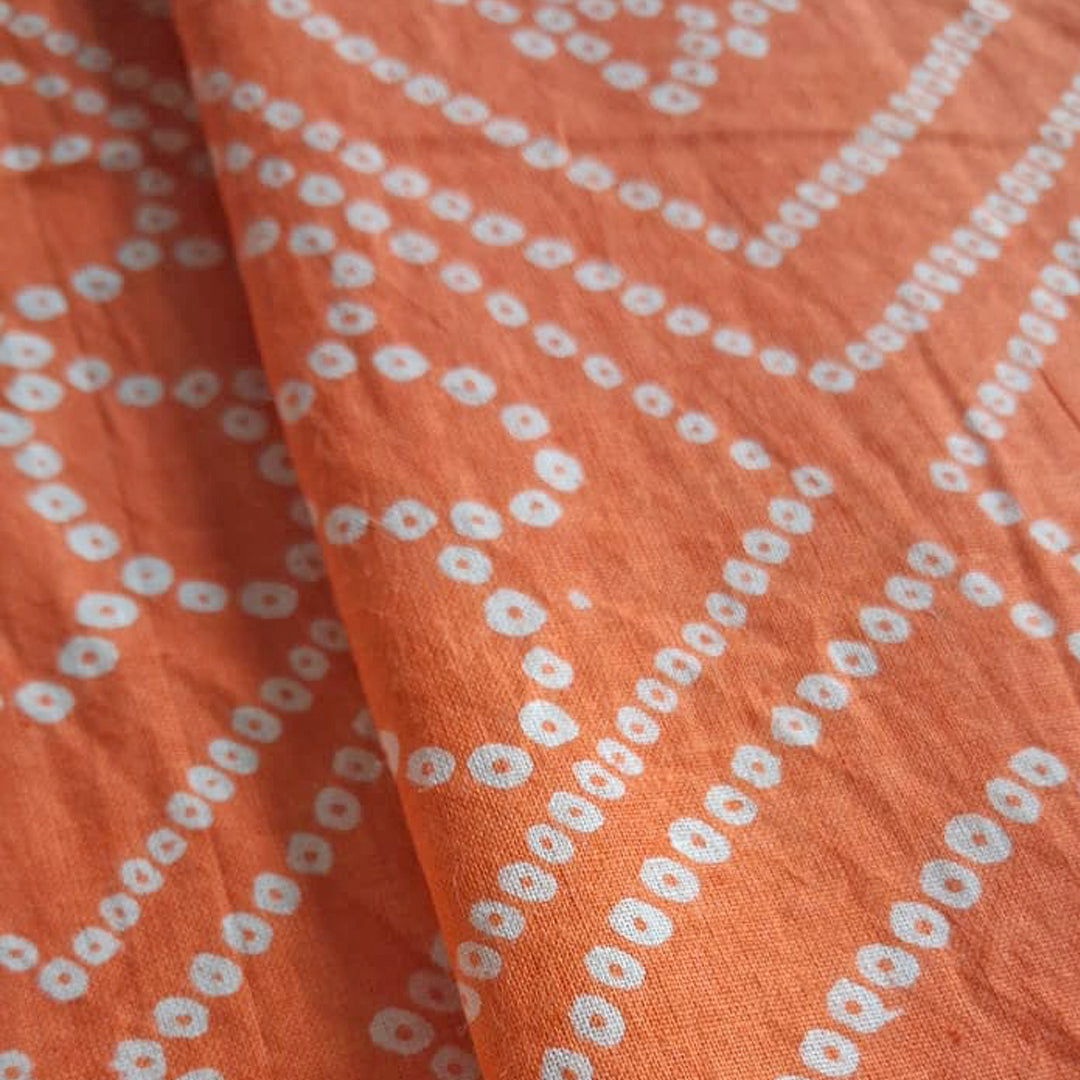 Orange With White Floral Printed Cotton Fabric