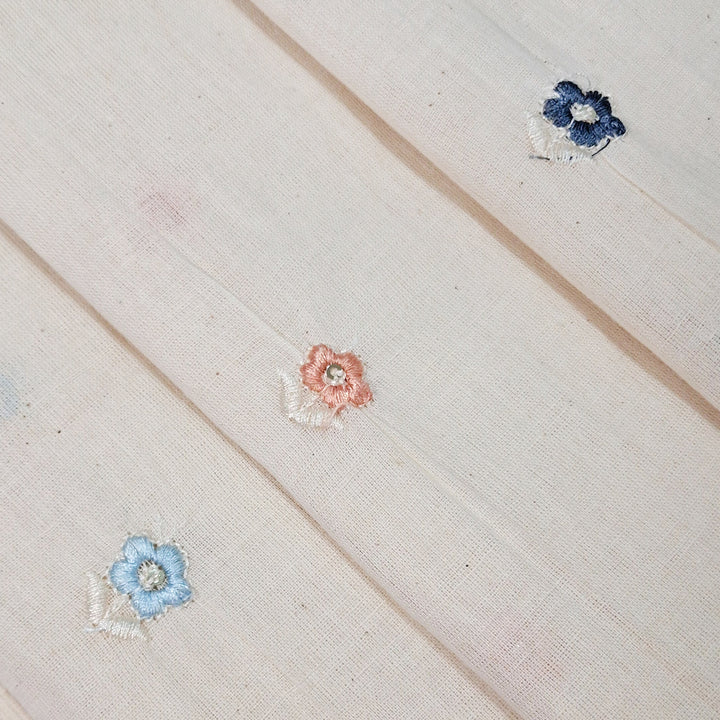 Kora Cotton With Multi Colour Small Floral Embroidery work |  Soft Handloom Look | Ideal for Kurtis, Blouses & Dupattas