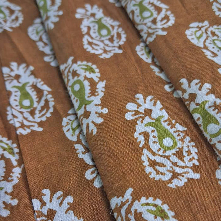 Dark mustard with white Printed Cotton Fabric