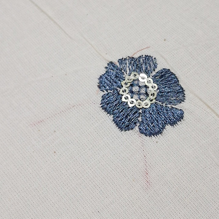 Kora Cotton Fabric with Beautiful Multicolour Floral Embroidery | Soft Handloom Look | Ideal for Kurtis, Blouses & Dupattas
