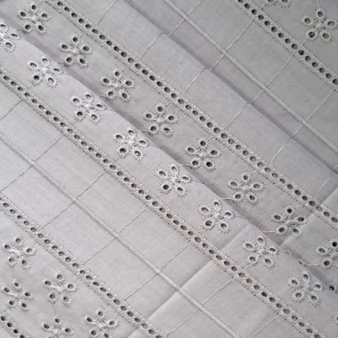Light Grey Shade Embroidered Cotton Hakoba Fabric