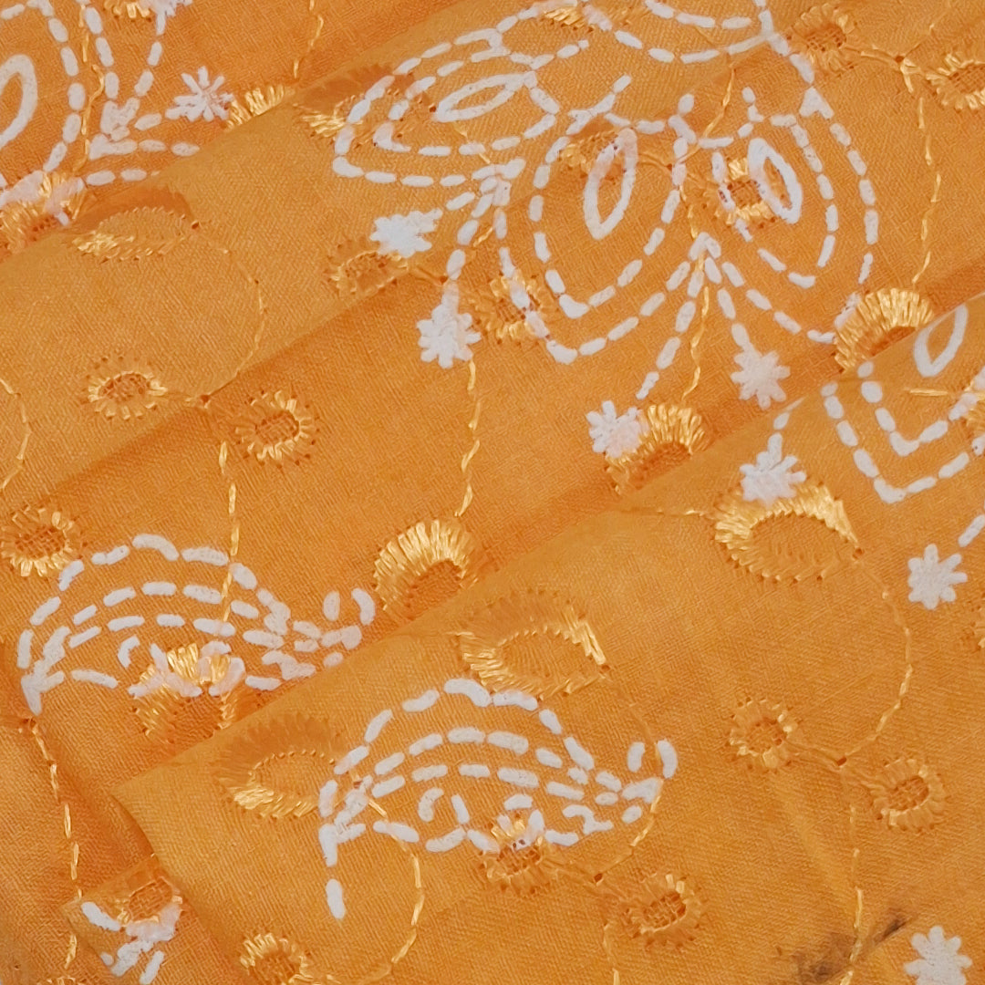 Cotton Chikan Fabric with White Tulip & Daisy Embroidery | Available in 3 Elegant Colors | Ideal for Ethnic Wear