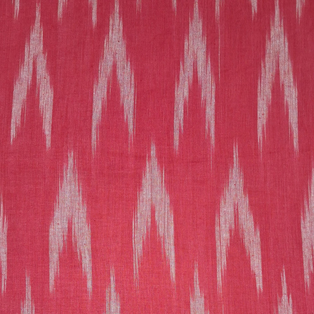 Tomato Red Shade Striped Unstitched Ikkat Fabric