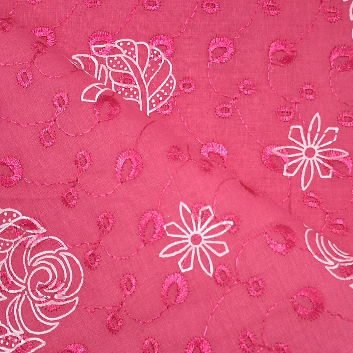 Cotton Chikan Fabric with White Leaf & Floral Embroidery | Available in 3 Elegant Colors | Ideal for Ethnic Wear