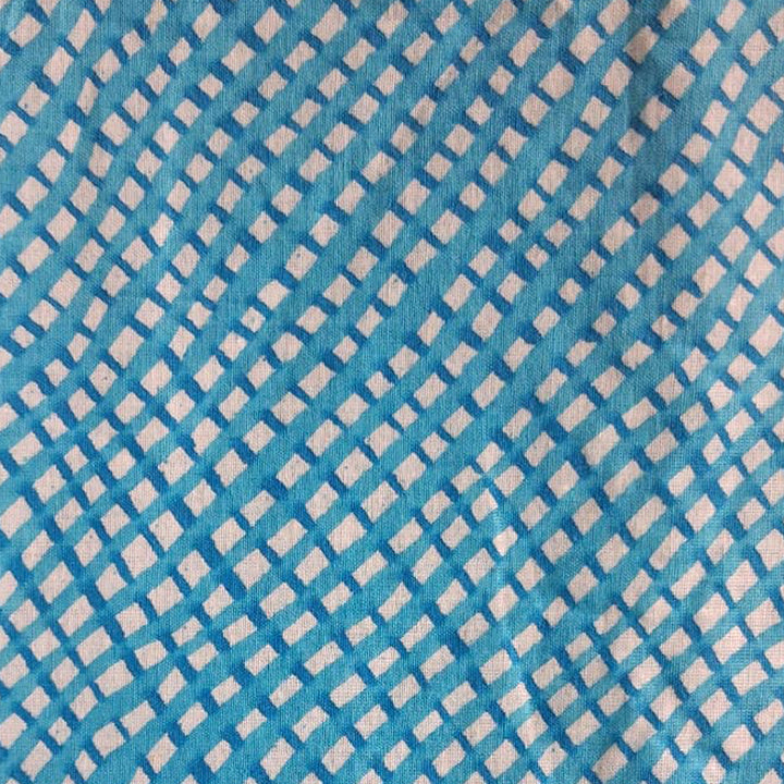 Sky blue with white Printed Cotton Fabric