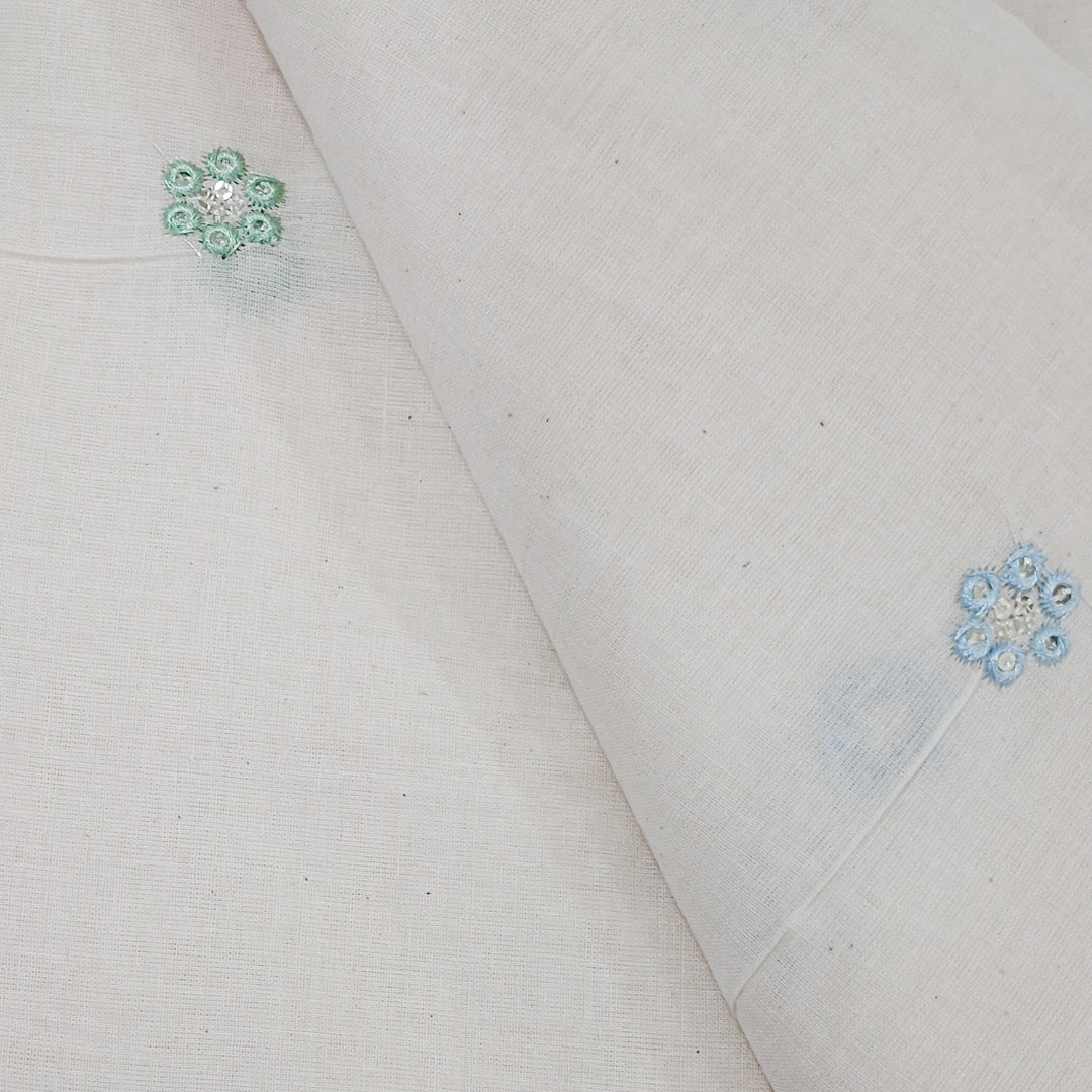 Kora Cotton Fabric with Delicate Multicolour Mini Flowers | Soft Handloom Look | Ideal for Kurtis, Blouses & Dupattas