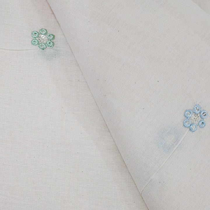 Kora Cotton Fabric with Delicate Multicolour Mini Flowers | Soft Handloom Look | Ideal for Kurtis, Blouses & Dupattas