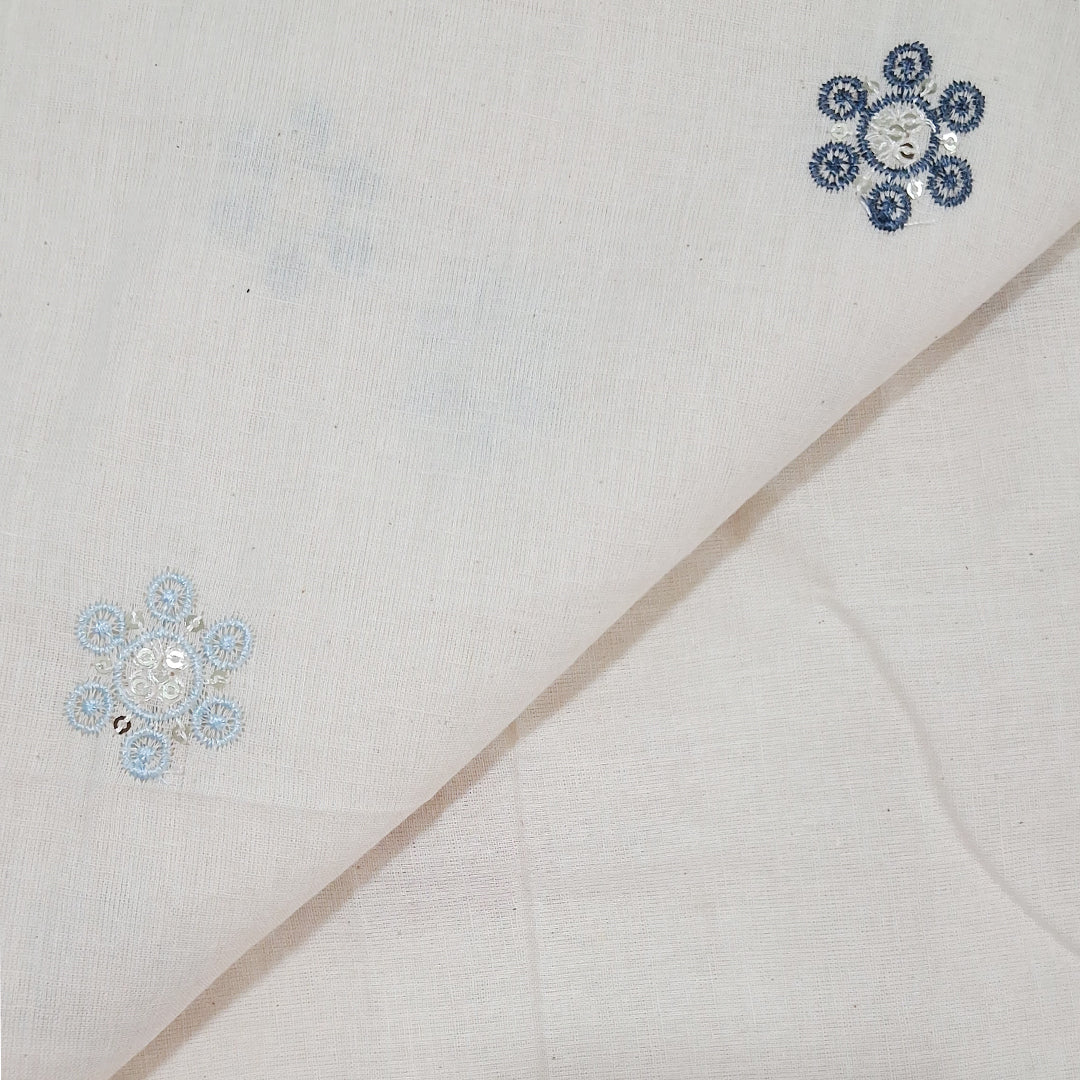 Kora Cotton With Multicolor Floral Butti Embroidery |  Soft & Elegant |  Ideal for Kurtis, & Dupattas