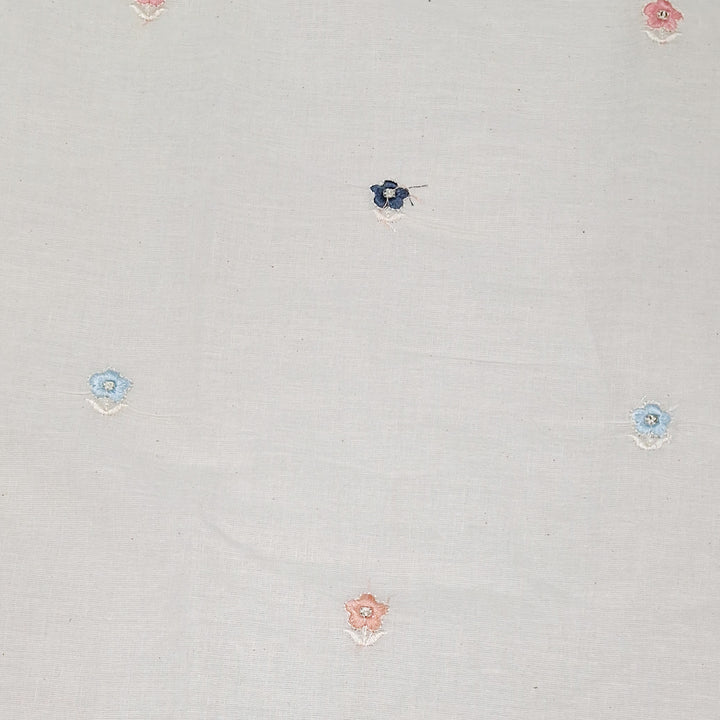 Kora Cotton With Multi Colour Small Floral Embroidery work |  Soft Handloom Look | Ideal for Kurtis, Blouses & Dupattas