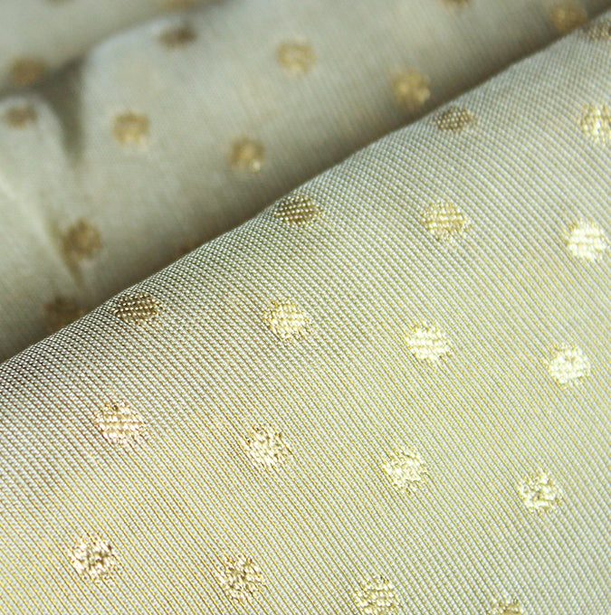 Cream-Gold Dot Weave Dyeable Unstitched Fabric