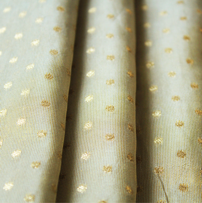 Cream-Gold Dot Weave Dyeable Unstitched Fabric