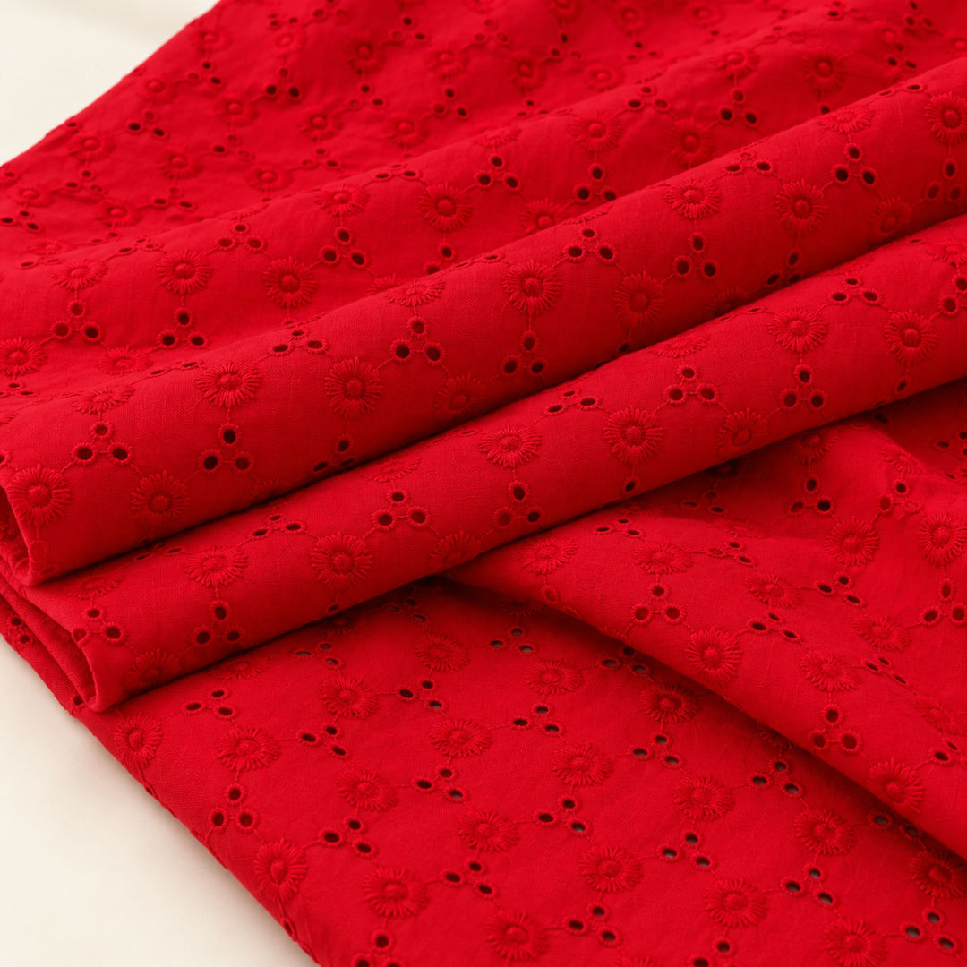 Red Heavy Hakoba Fabric | Embroidered Cotton for Kurtis, Dresses & Blouses