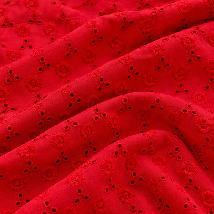 Red Heavy Hakoba Fabric | Embroidered Cotton for Kurtis, Dresses & Blouses