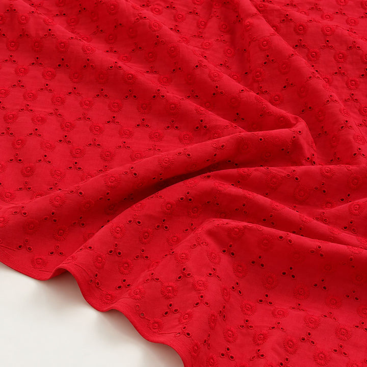 Red Heavy Hakoba Fabric | Embroidered Cotton for Kurtis, Dresses & Blouses
