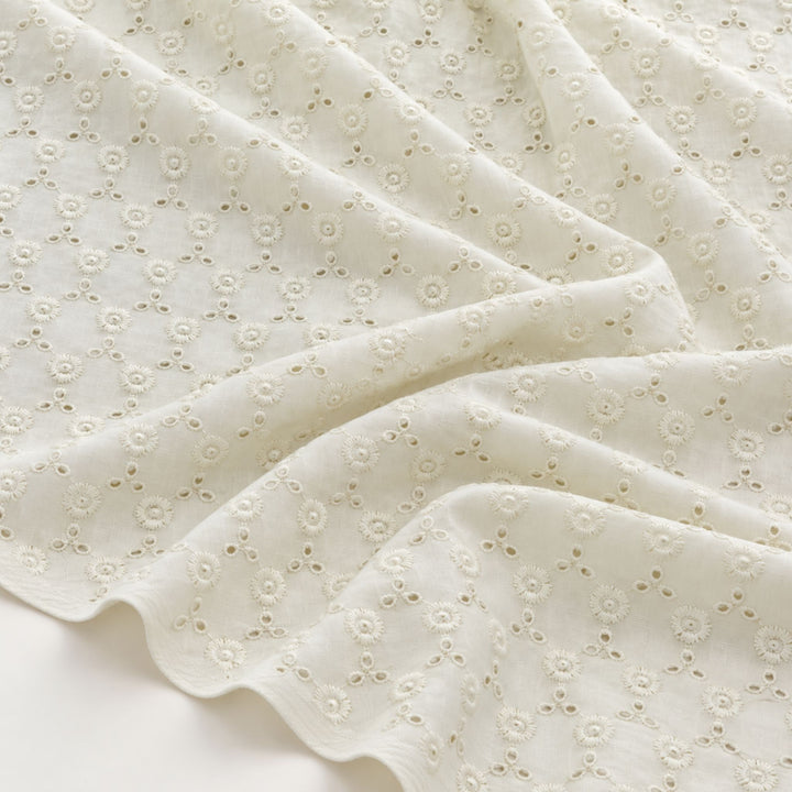 Cream Hakoba Fabric | Embroidered Cotton for Kurtis, Dresses & Blouses