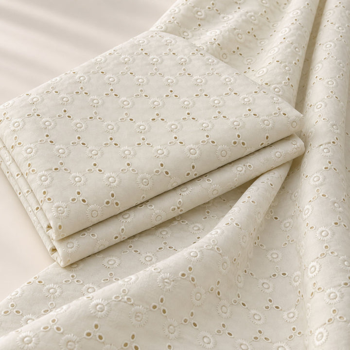 Cream Hakoba Fabric | Embroidered Cotton for Kurtis, Dresses & Blouses
