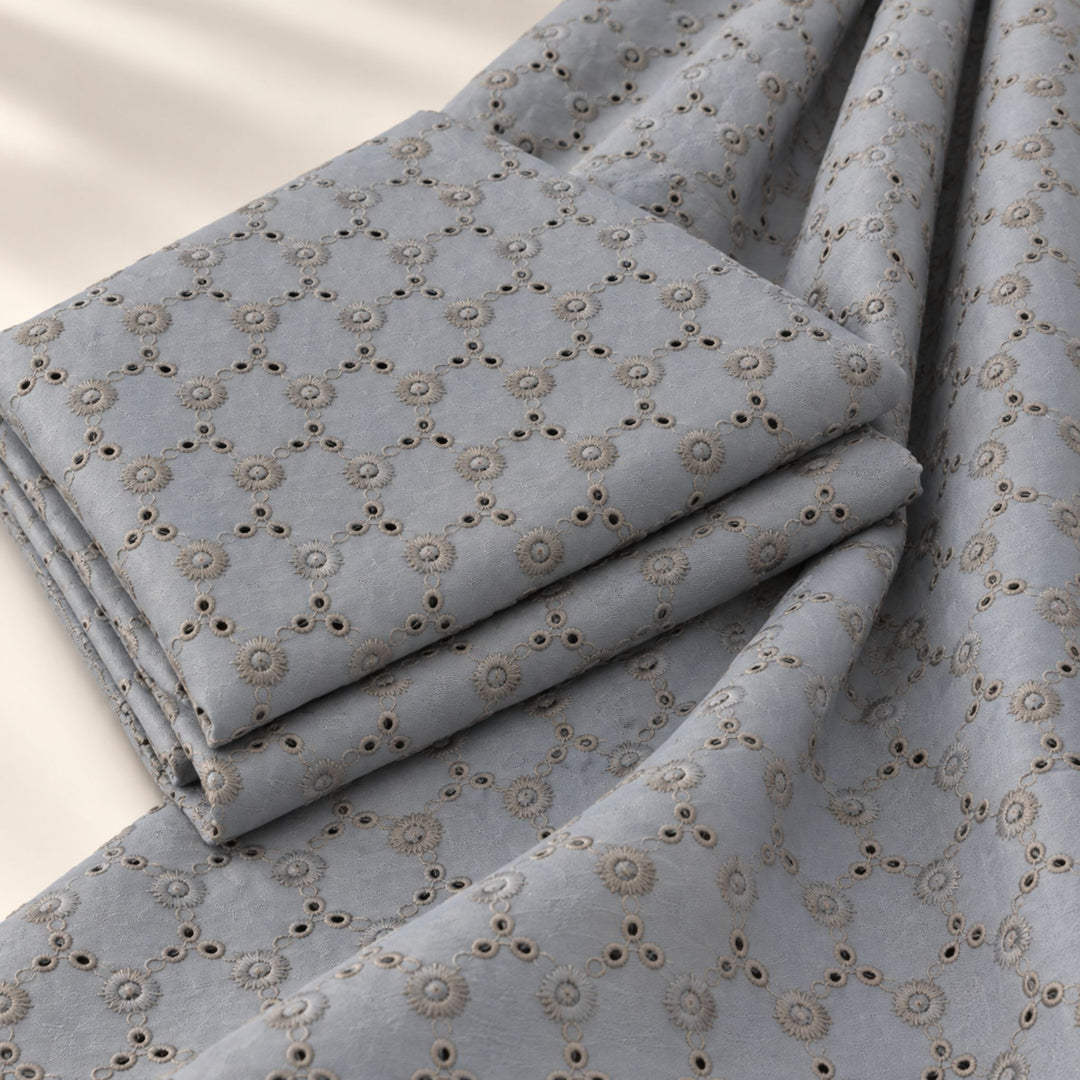 Navy Blue Hakoba Fabric | Embroidered Cotton for Kurtis, Dresses & Blouses
