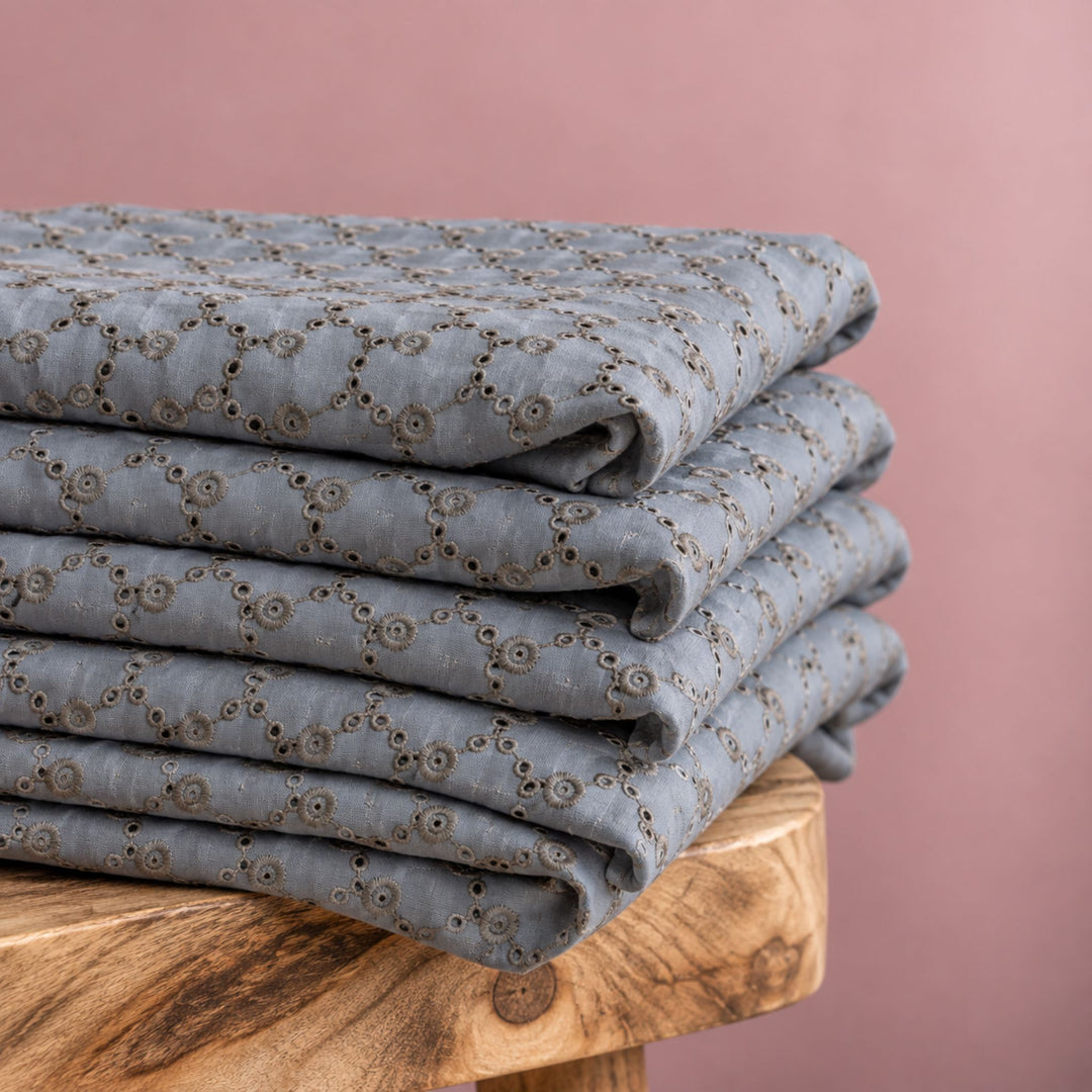 Navy Blue Hakoba Fabric | Embroidered Cotton for Kurtis, Dresses & Blouses