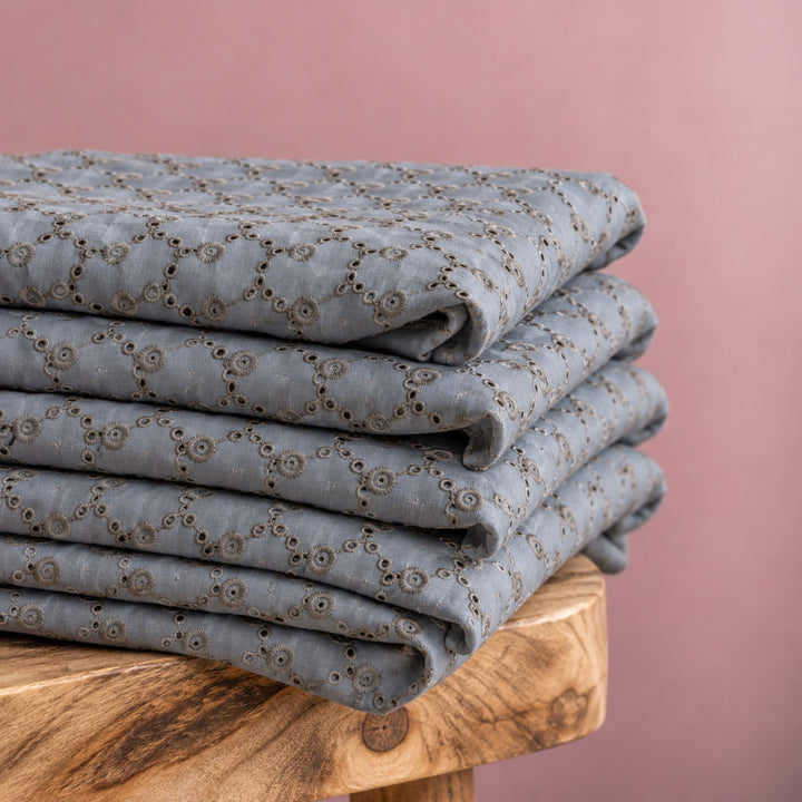 Navy Blue Hakoba Fabric | Embroidered Cotton for Kurtis, Dresses & Blouses