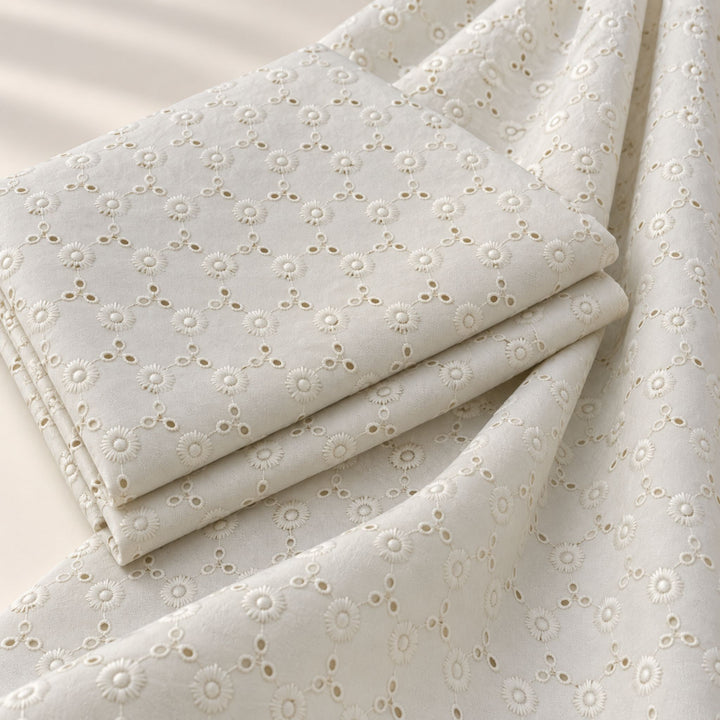 White Hakoba Fabric | Embroidered Cotton for Kurtis, Dresses & Blouses