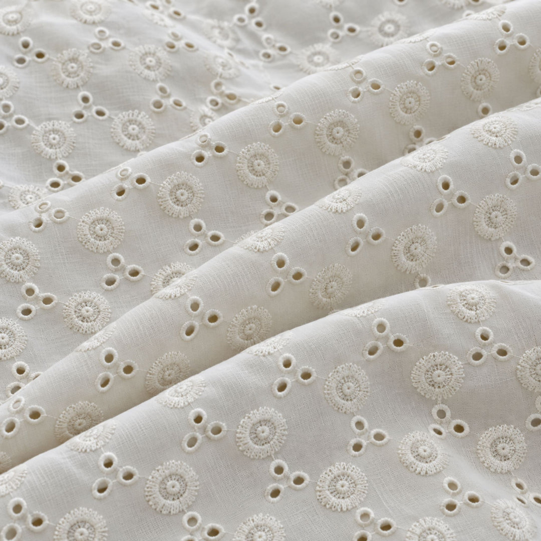 White Hakoba Fabric | Embroidered Cotton for Kurtis, Dresses & Blouses