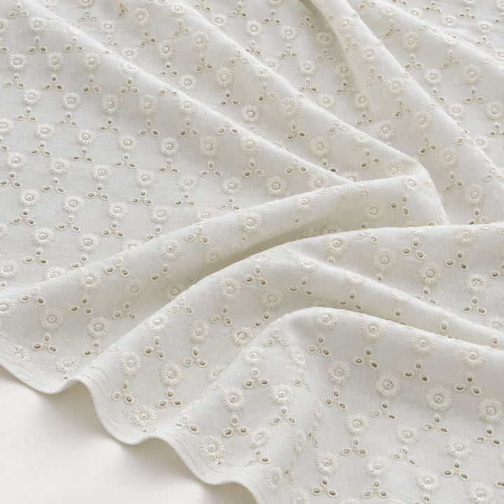 White Hakoba Fabric | Embroidered Cotton for Kurtis, Dresses & Blouses